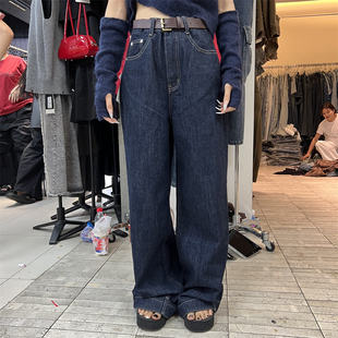 PLNH2025秋季新款韩版设计感高腰宽松显瘦复古简约直筒牛仔裤现货