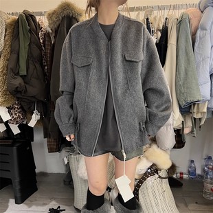 PLNH2025冬季新款韩版设计感宽松显瘦立领抽绳双面羊绒大衣外套女