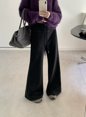ONE TIME2025冬季新款韩版设计感轻奢质感加绒保暖微喇裤休闲裤女