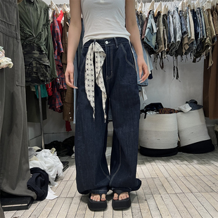PLNH2025秋冬新款韩版时尚百搭宽松显瘦洋气休闲丝巾阔腿牛仔裤女