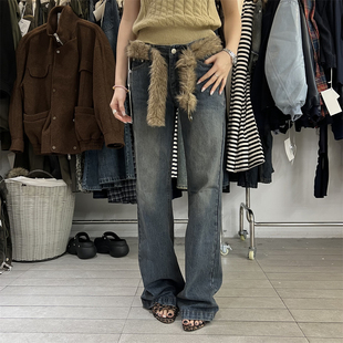 PLNH2025秋季新款韩版时尚设计感高腰宽松显瘦微喇百搭牛仔裤女