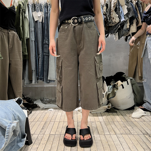 PLNH2025秋季新款韩版时尚设计感高腰宽松显瘦薄款七分阔腿牛仔裤