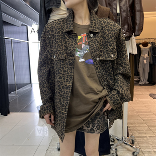 PLNH2025秋季新款韩版时尚设计感宽松显瘦豹纹气质百搭牛仔外套