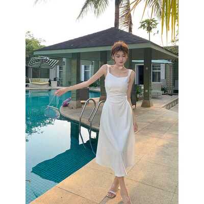 夏季高级感收腰显瘦白色法式