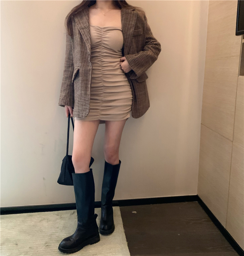 British style jacket with cotton jacket and slim bra skirt