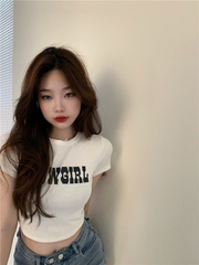 Real price European and American Spice Girls letter printed open navel T-shirt