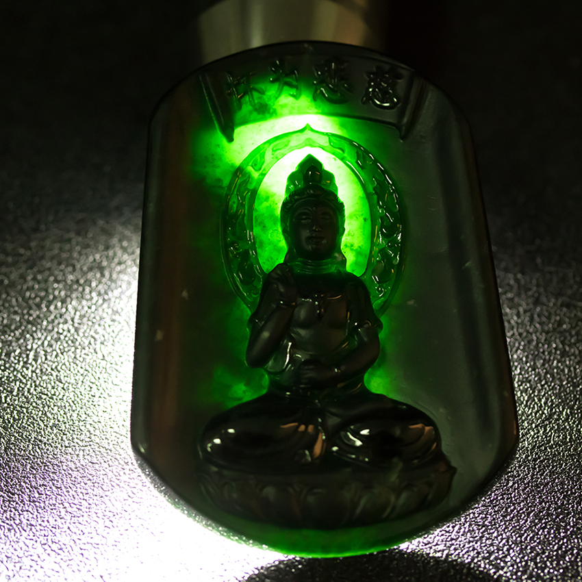 天然翡翠玉观音吊坠男女正品拍卖墨翠观音玉吊坠 33.83g