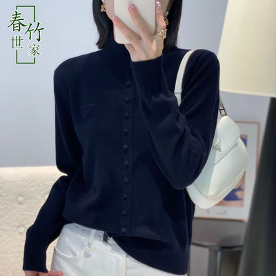 春竹全羊毛半高领套头毛衣打底衫