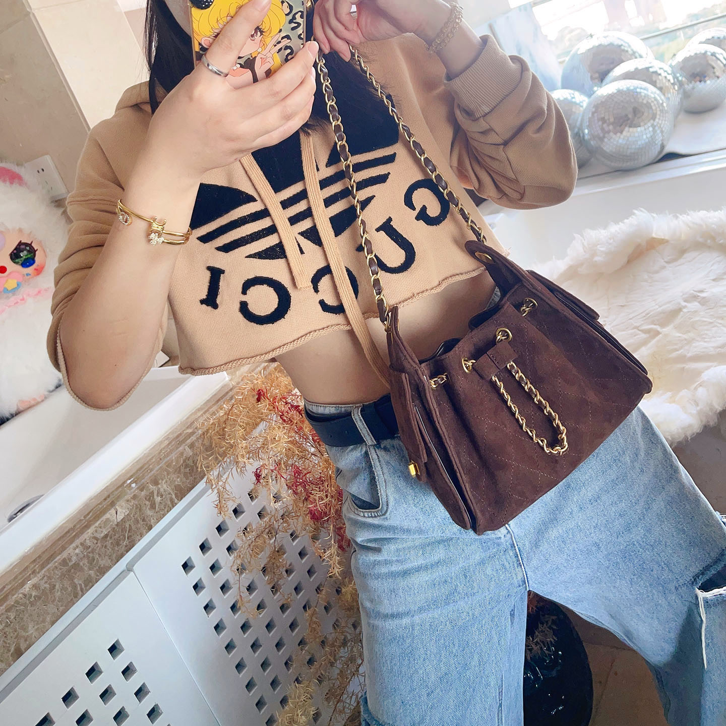 腋下包单肩包麂皮包小香风包包25bag女包咖色包包女款流浪包真皮