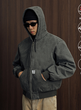 Unblank复古水洗做旧J130美式男士工装帽衫夹克3M新雪丽棉服外套
