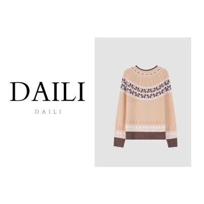 黛利新款时尚圆领套头长袖针织衫毛衣女DLQYZG-5810