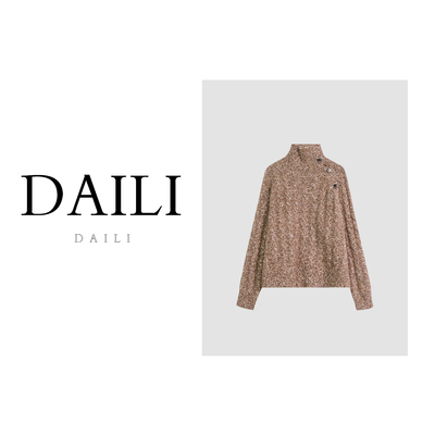 黛利新款设计感高领纽扣保暖休闲针织衫女DLTXJY-5359