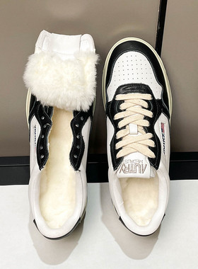 autry小白鞋女冬季加绒运动休闲板鞋厚底东北棉鞋毛毛鞋女外穿