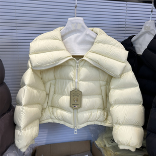 欧洲站欧货娃娃领短款白鹅绒羽绒服女2025新款云朵泡芙高级感外套