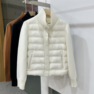 欧洲站欧货针织袖立领轻薄90鹅绒羽绒服女短款保暖外套轻羽绒服冬