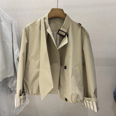 欧洲站欧货2026立领双排扣风衣外套女2026春季卡其色短款宽松百搭