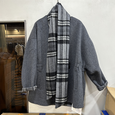 欧洲站欧货2025秋冬新款配围巾双面羊毛大衣中长款外套女气质上衣