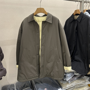 欧洲站欧货通勤休闲翻领90白鹅绒羽绒服女中长款单排扣风衣式外套