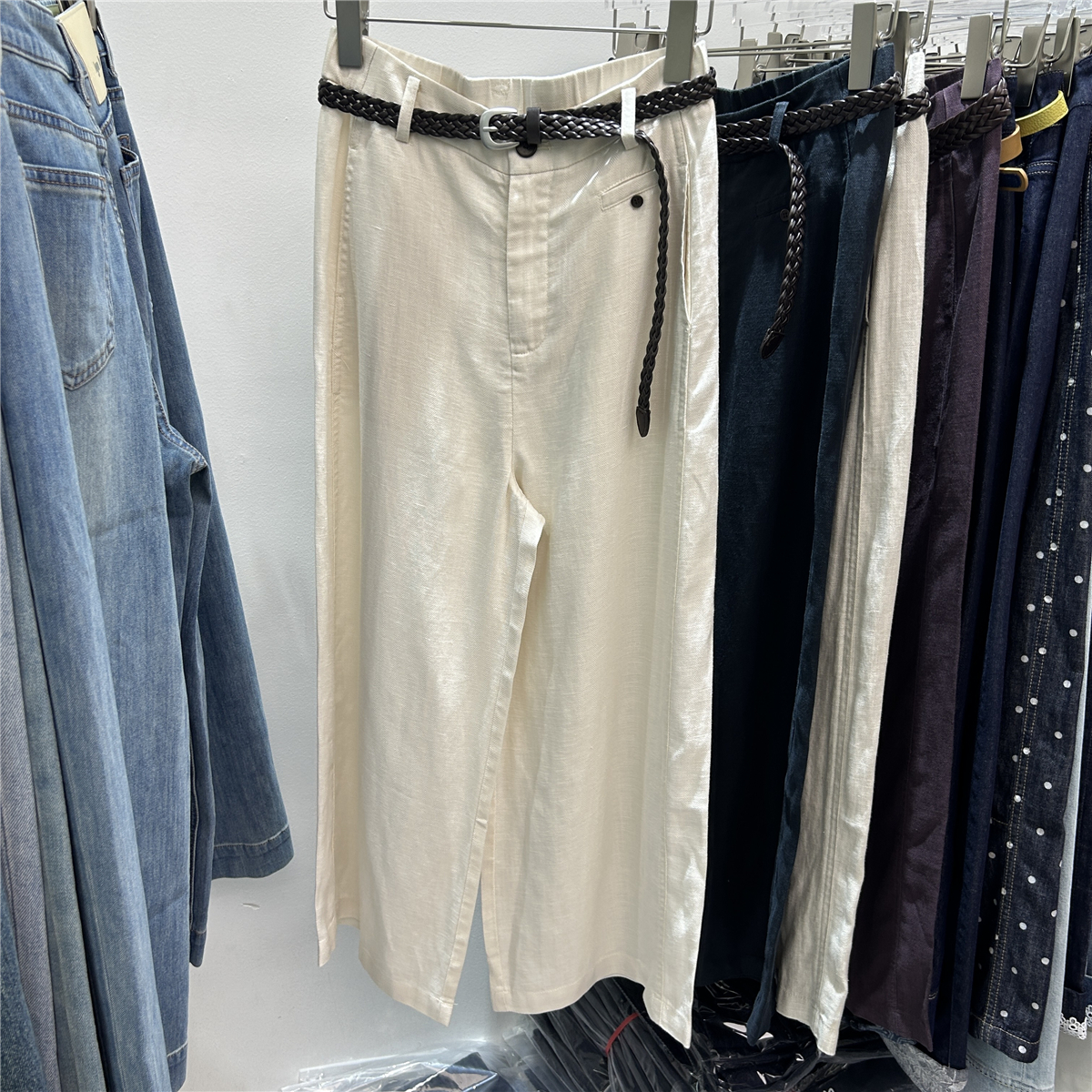 欧洲站2025夏季新款时尚百搭高腰显瘦直筒裤女宽松休闲亚麻九分裤