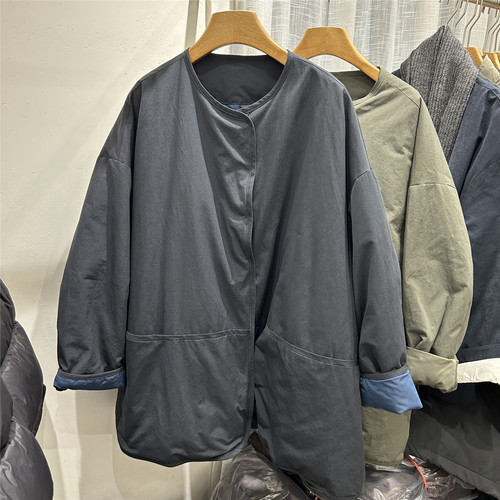 欧洲站欧货2025新款圆领白鹅绒羽绒风衣外套女宽松百搭显瘦中长款