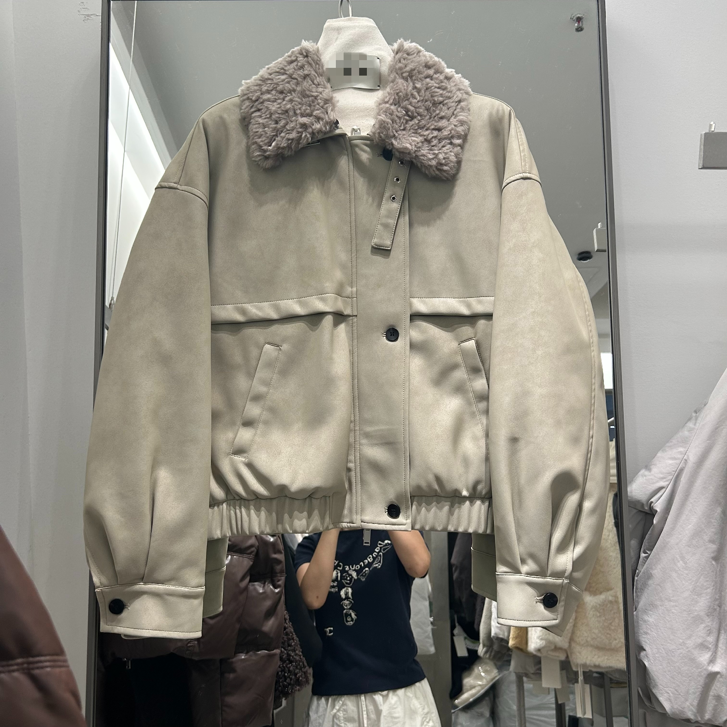 韩版2025秋冬新款翻领麂皮绒外套女宽松白鹅绒百搭显瘦夹克8S216