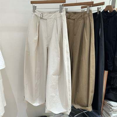 欧洲站欧货宽松极简风高腰阔腿裤女腰带设计显瘦百搭休闲裤弯刀裤