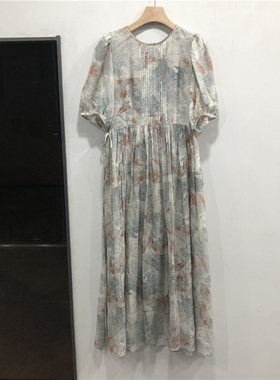 欧洲站欧货2024新款100桑蚕丝短袖连衣裙女气质收腰显瘦长裙80311