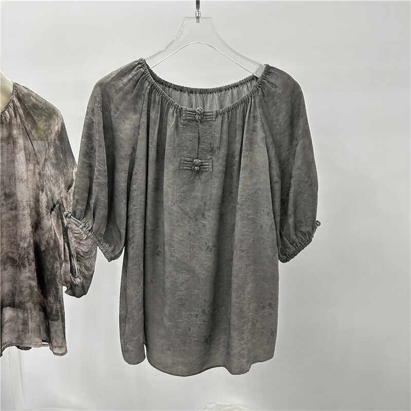 欧洲站欧货2026夏季女装新款桑蚕丝提花圆领宽松洋气衬衫真丝上衣