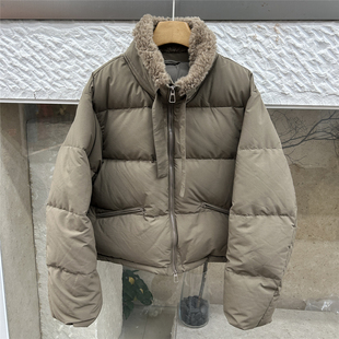 欧洲站欧货短款羊羔毛领白鹅绒羽绒服女宽松显瘦百搭保暖外套冬季