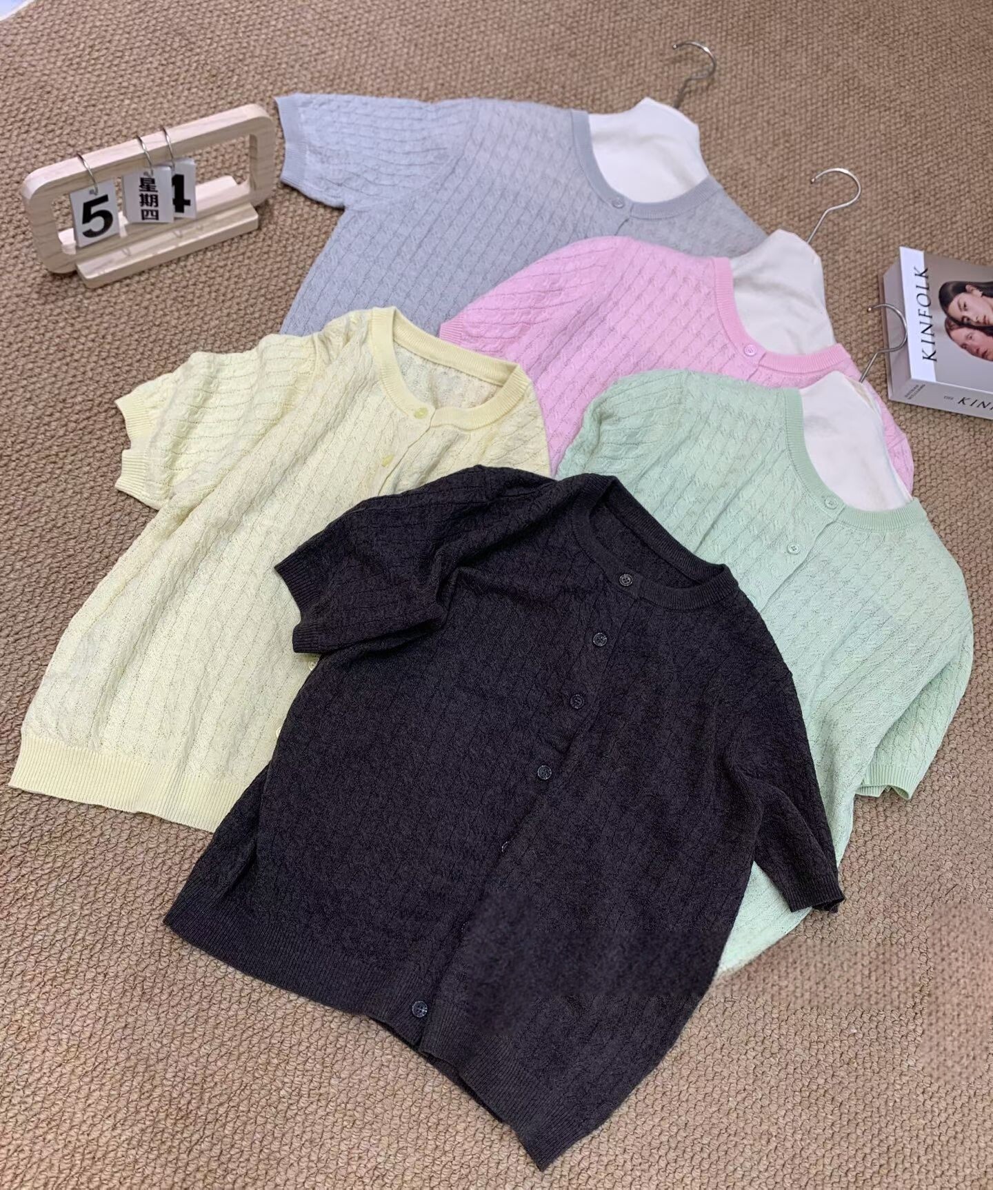 欧洲站欧货2026新款亚麻风圆领麻花短袖针织开衫上衣百搭显瘦外套