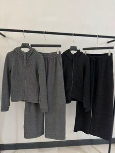 欧货2026冬装新款时尚休闲加绒运动套装女连帽卫衣阔腿裤两件套