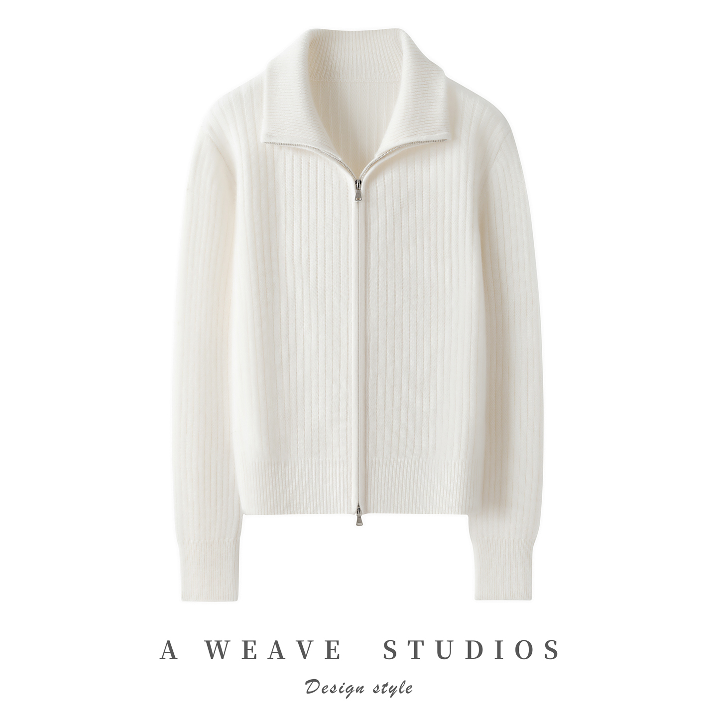 100%纯山羊绒衫女半高领拉链开衫