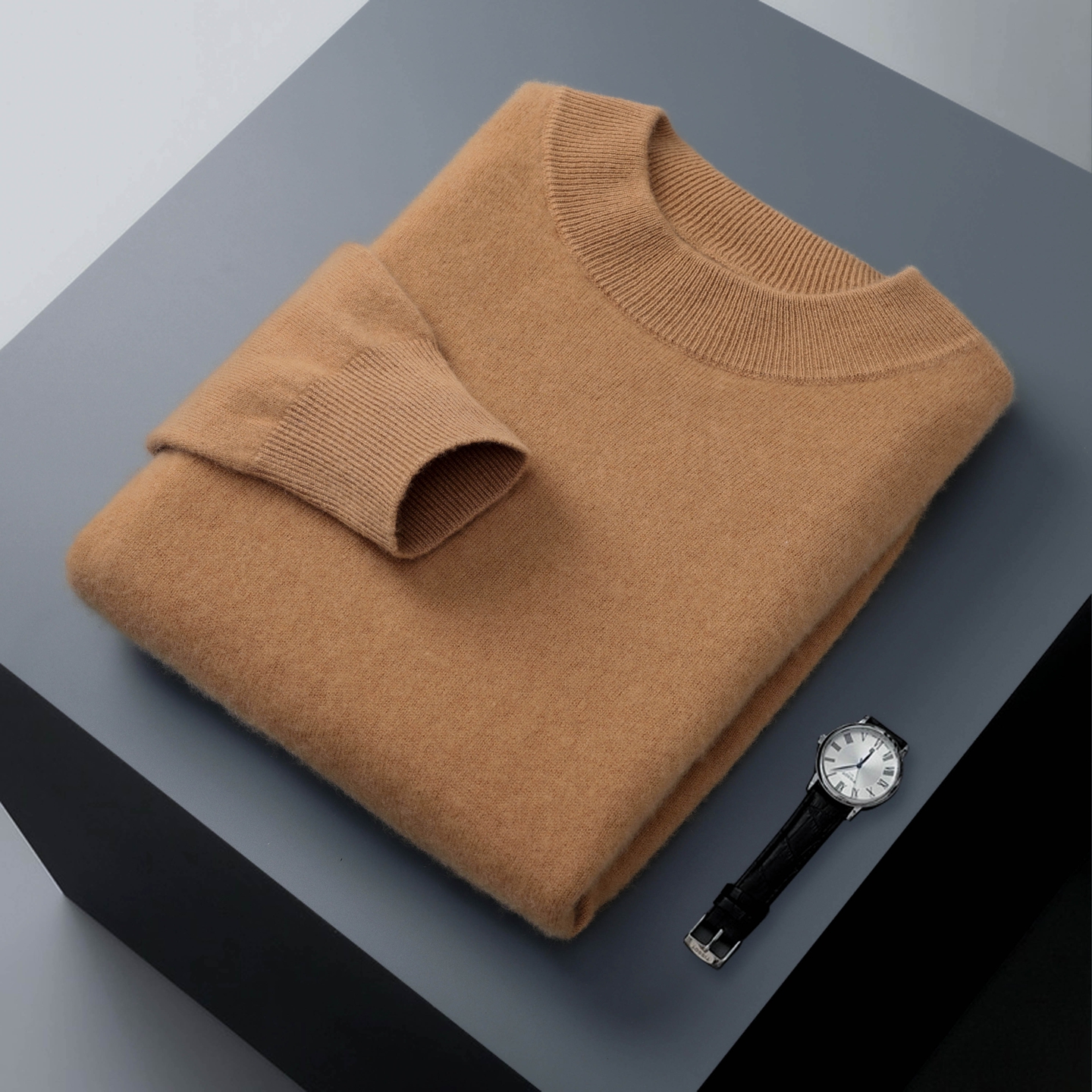 100%纯山羊绒衫男半高领套头毛衣