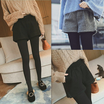 秋冬冬季毛呢短裤外穿松紧腰显瘦