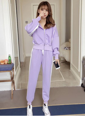 春季新款长袖开衫拉链短款卫衣小个子运动套装女韩版休闲两件套潮