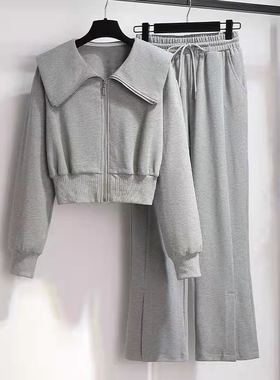 秋季2023新款休闲运动套装女士时尚洋气高腰显瘦卫衣阔腿裤两件套