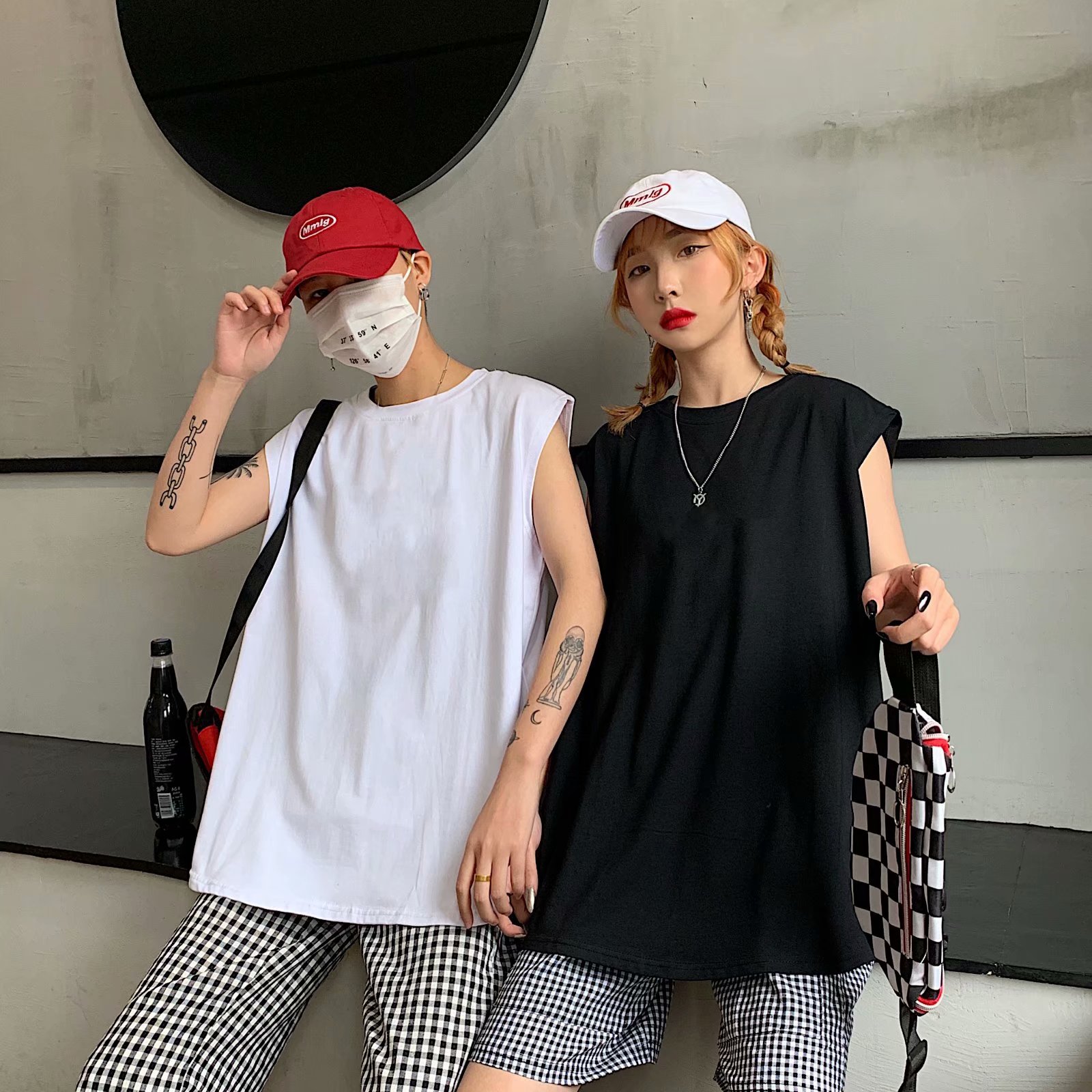 无袖t恤男女ins潮牌嘻哈汗背心男情侣纯色宽松坎肩夏季运动打底衫
