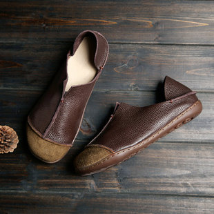 日系真皮休闲平底单鞋 文艺复古森女鞋 纯手工头层牛皮两穿懒人鞋