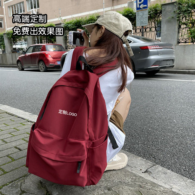 定制法M书包女日系ins风简约大学生双肩包初中旅行绣花背包大容量