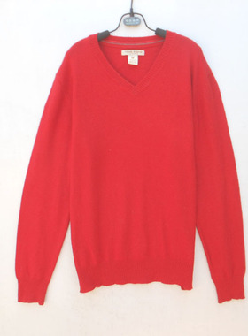 26-11本命年红毛衣小熊羊绒衫喜庆红色V领男款打底毛衣170-175CM
