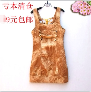 特价清牛仔裙女中大童背心裙背带裙130-140