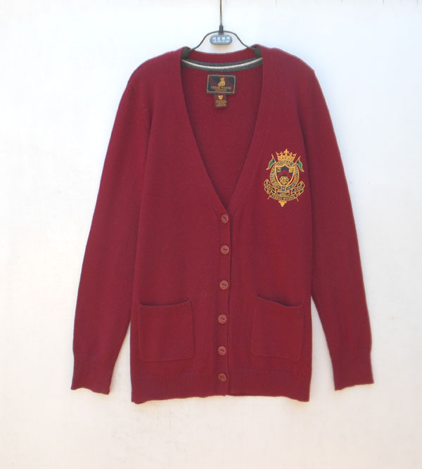 小熊学院风枣红色纽扣外套羊绒衫