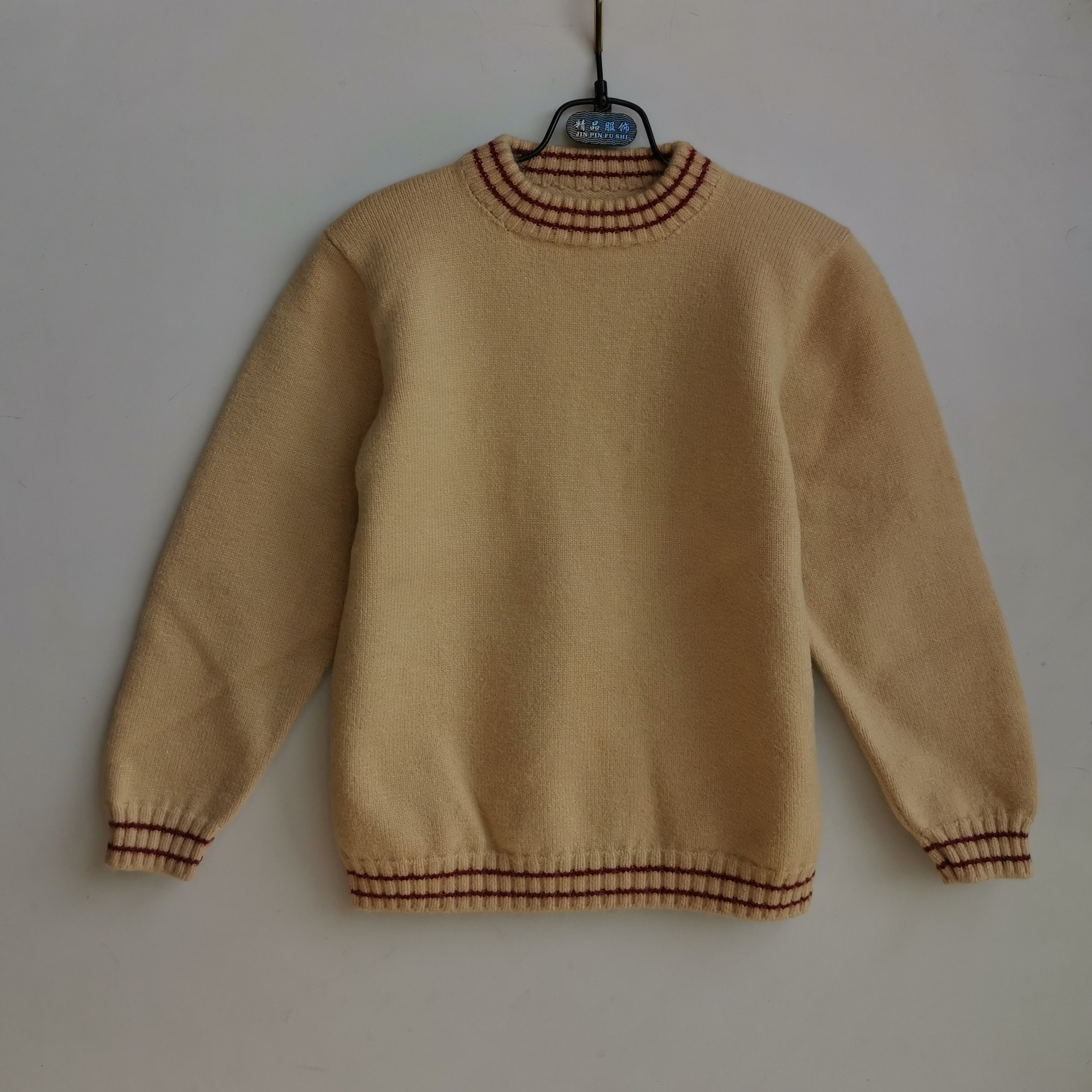 纯手工羊绒衫米白色童装打底毛衣130-