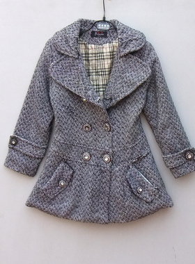 无细节图浅灰色韩版修身款女童长款外套呢大衣110-120