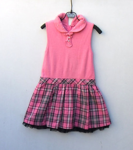 无细节图童装公主裙粉色珍珠百褶裙格子裙女童背心裙110-120