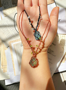 天然绿萤石水晶编织绳项链女小众设计感高级锁骨链2024新款爆款