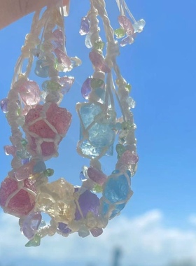 纯手工彩虹糖水晶编织手链定制学生新年礼物祝福diy小众高级精致