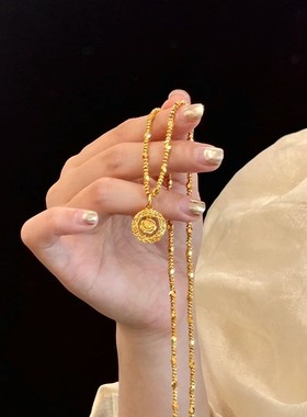 铜合金铜合金女玫瑰花项链短款