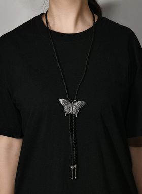 合金皮绳男女复古夸张领带项链长