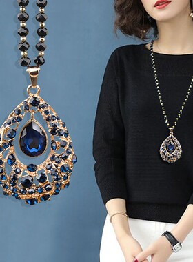 水晶水晶串珠女民族风大气毛衣链